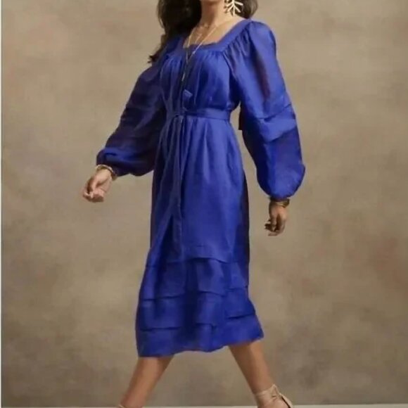 Banana Republic Ramie Midi Dress // voltage blue. Size XS - Picture 4 of 6